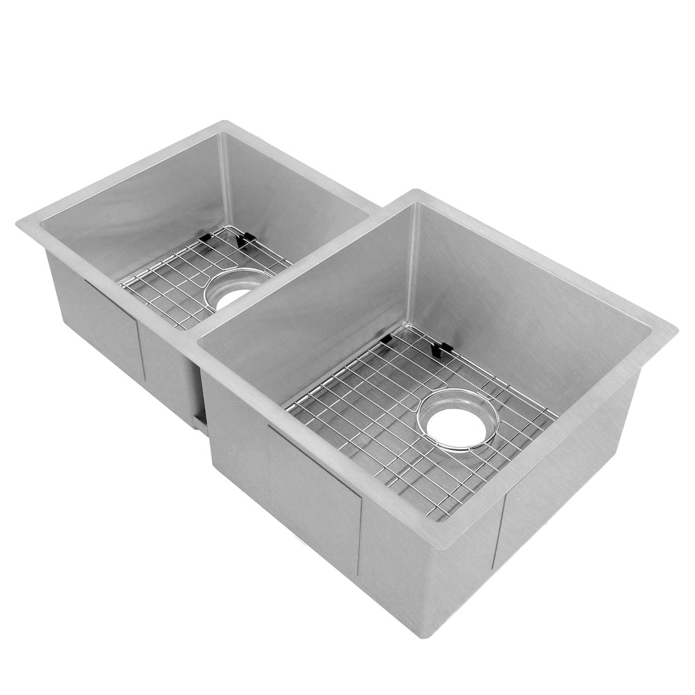32 In. Jackson Undermount Double Bowl Satin Stainless Steel Kitchen Sink With Bottom Grid SRDL32S