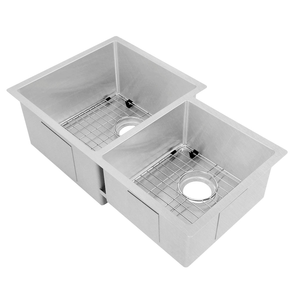 32 In. Jackson Undermount Double Bowl Satin Stainless Steel Kitchen Sink With Bottom Grid SRDR32S
