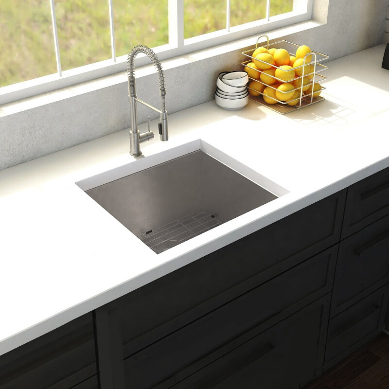 23 In. Meribel Undermount Single Bowl Stainless Steel Kitchen Sink With Bottom Grid SRS23