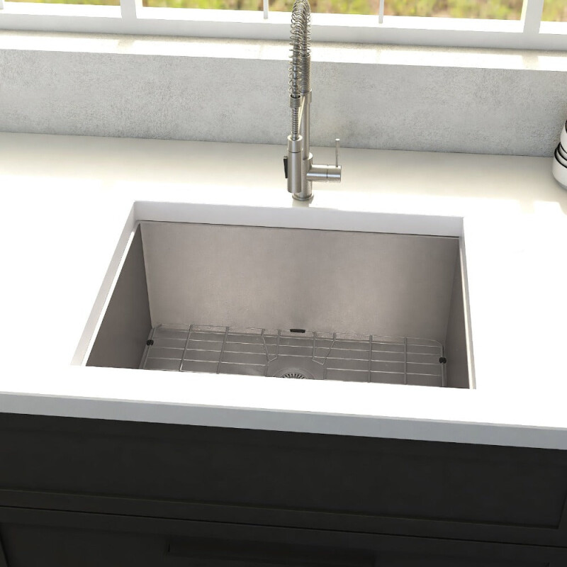 23 In. Meribel Undermount Single Bowl Stainless Steel Kitchen Sink With Bottom Grid SRS23
