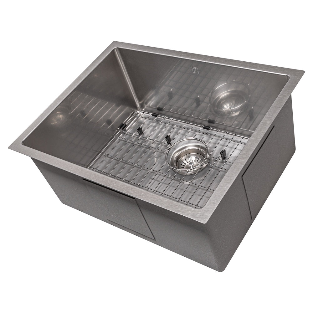 23 In. Meribel Undermount Single Bowl Satin Stainless Steel Kitchen Sink With Bottom Grid SRS23S