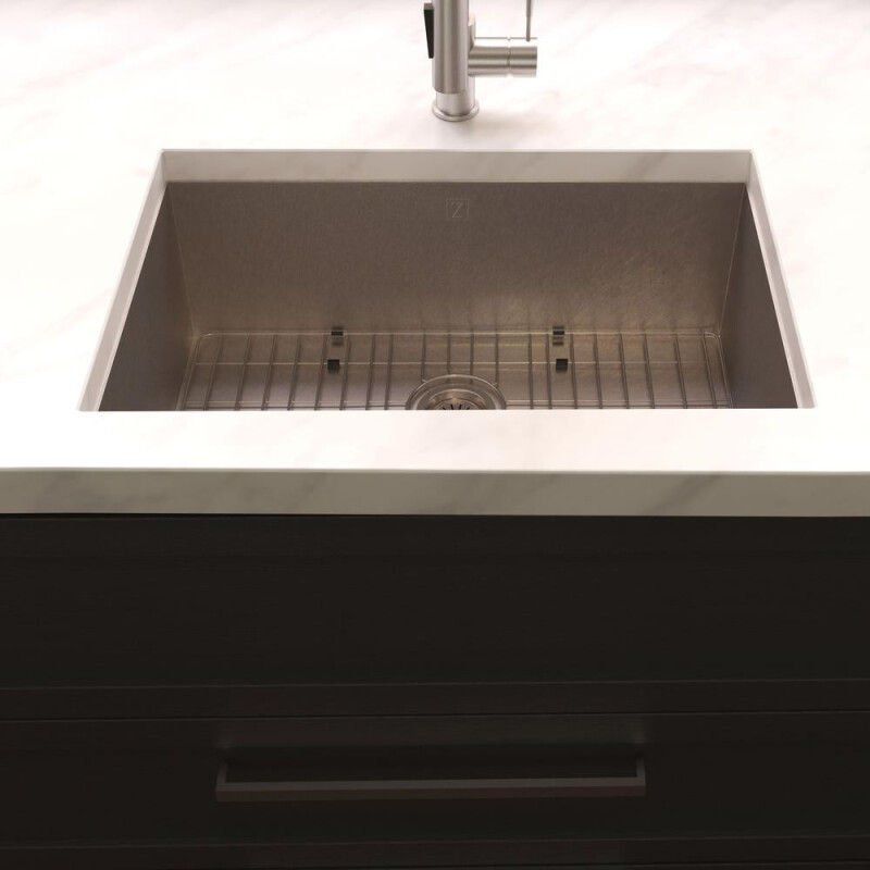 30 In. Meribel Undermount Single Bowl Satin Stainless Steel Kitchen Sink With Bottom Grid SRS30S
