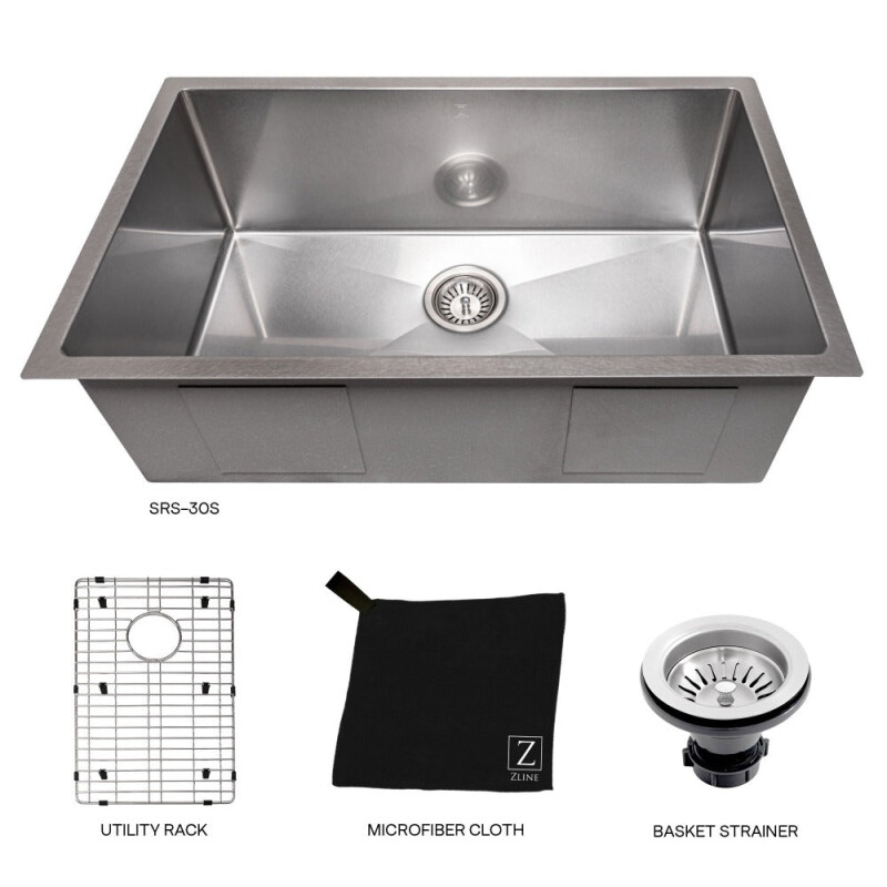 30 In. Meribel Undermount Single Bowl Satin Stainless Steel Kitchen Sink With Bottom Grid SRS30S