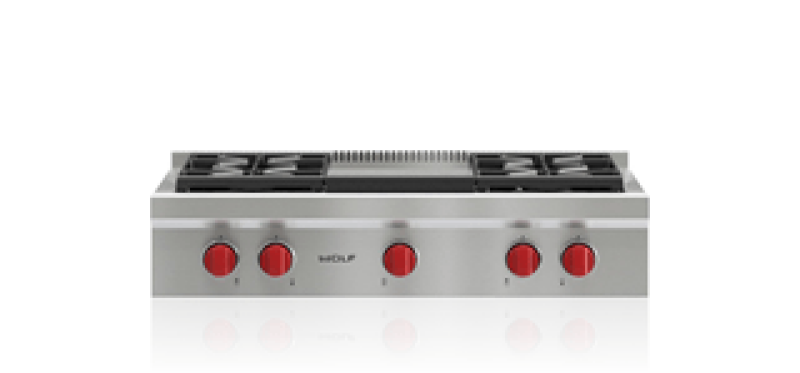 Wolf 36" Sealed Burner Rangetop - 4 Burners and Infrared Griddle Stainless Steel SRT364G Picture 1