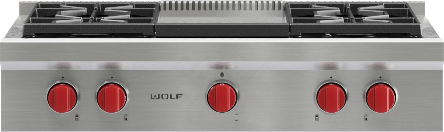 Wolf 36" Sealed Burner Rangetop - 4 Burners and Infrared Griddle Stainless Steel SRT364G Picture 1