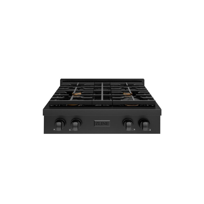 30 In. Paramount Gas Rangetop With 4 Brass Burners And Porcelain Cooktop In Black Stainless Steel SRTBBR30