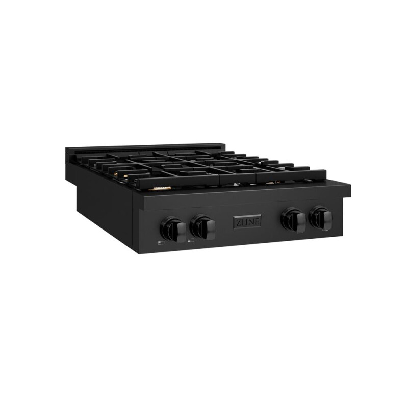 30 In. Paramount Gas Rangetop With 4 Brass Burners And Porcelain Cooktop In Black Stainless Steel SRTBBR30