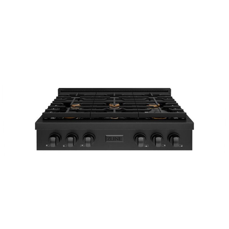 ZLINE 36 in. Paramount Gas Rangetop with 6 Brass Burners and Porcelain Cooktop in Black Stainless Steel (SRTB-BR-36) SRTBBR36