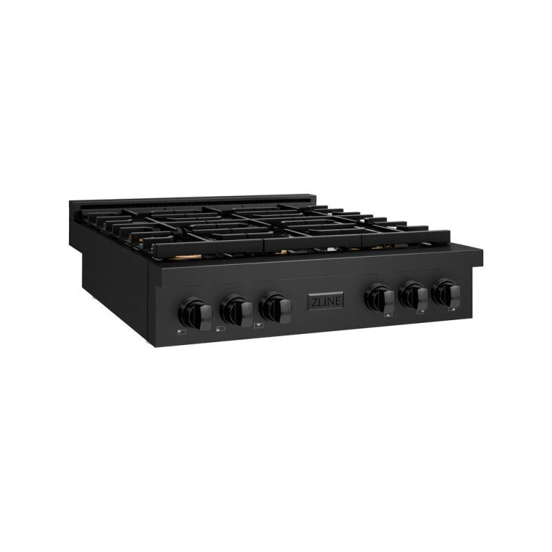 ZLINE 36 in. Paramount Gas Rangetop with 6 Brass Burners and Porcelain Cooktop in Black Stainless Steel (SRTB-BR-36) SRTBBR36