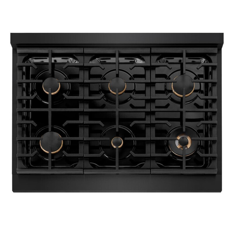 ZLINE 36 in. Paramount Gas Rangetop with 6 Brass Burners and Porcelain Cooktop in Black Stainless Steel (SRTB-BR-36) SRTBBR36