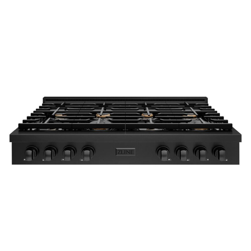 48 In. Paramount Gas Rangetop With 8 Brass Burners And Porcelain Cooktop In Black Stainless Steel SRTBBR48