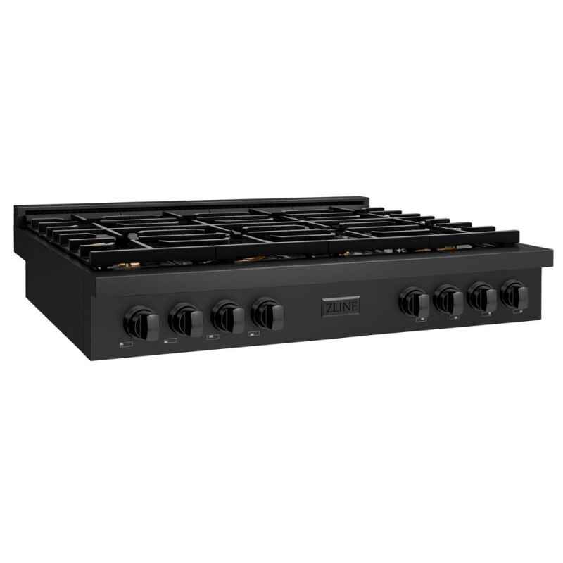 48 In. Paramount Gas Rangetop With 8 Brass Burners And Porcelain Cooktop In Black Stainless Steel SRTBBR48
