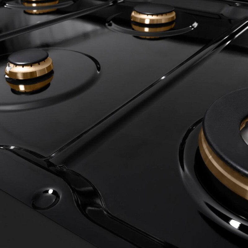 48 In. Paramount Gas Rangetop With 8 Brass Burners And Porcelain Cooktop In Black Stainless Steel SRTBBR48