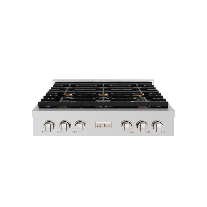36 In. Paramount Gas Rangetop With 6 Brass Burners And Porcelain Cooktop In Stainless Steel SRTBR36