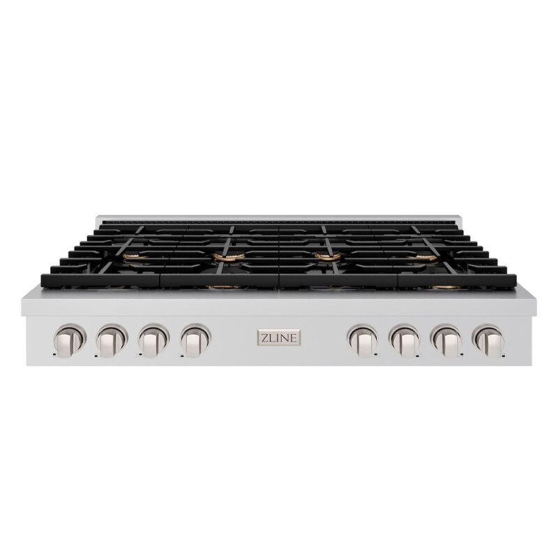48 In. Paramount Gas Rangetop With 8 Brass Burners And Porcelain Cooktop In Stainless Steel SRTBR48