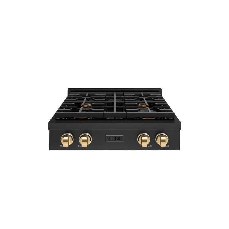ZLINE Autograph Edition 30 in. Paramount Gas Rangetop with 4 Burners and Porcelain Cooktop in Black Stainless Steel with Polished Gold Accents (SRTBZ-30-G) SRTBZ30G