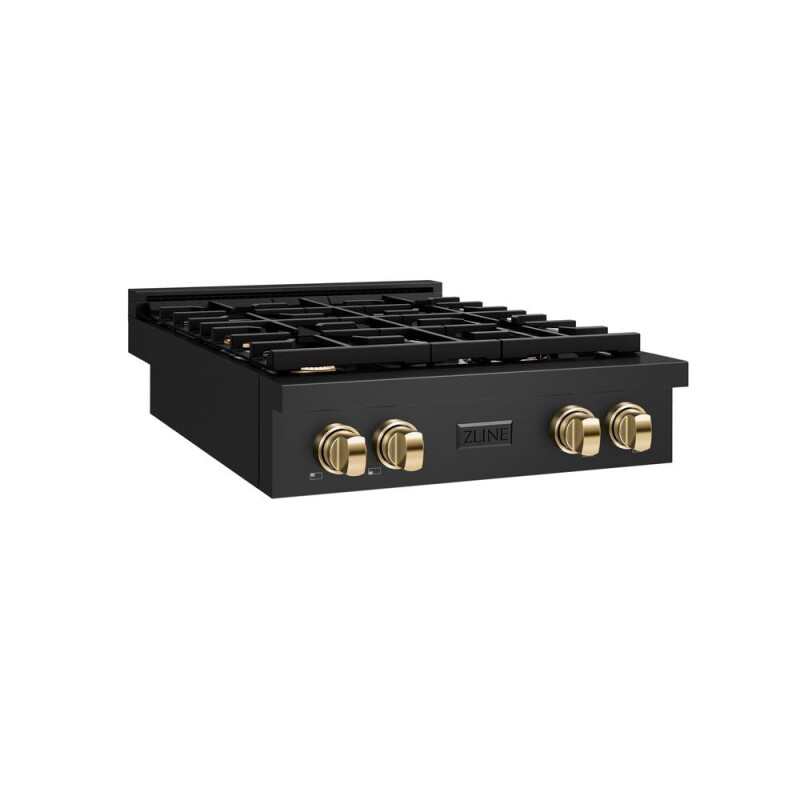 ZLINE Autograph Edition 30 in. Paramount Gas Rangetop with 4 Burners and Porcelain Cooktop in Black Stainless Steel with Polished Gold Accents (SRTBZ-30-G) SRTBZ30G