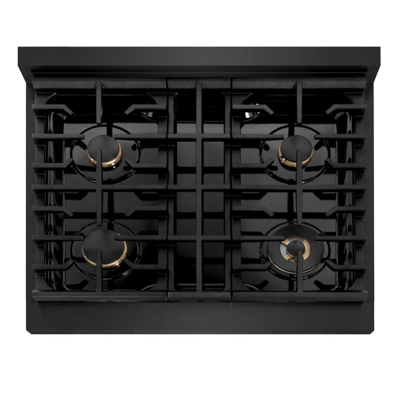 ZLINE Autograph Edition 30 in. Paramount Gas Rangetop with 4 Burners and Porcelain Cooktop in Black Stainless Steel with Polished Gold Accents (SRTBZ-30-G) SRTBZ30G
