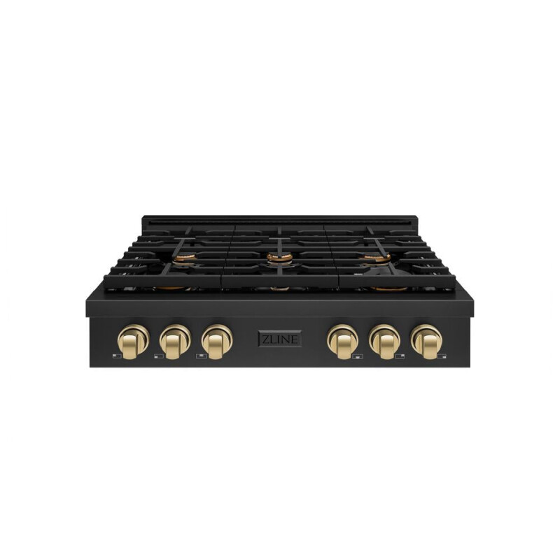 Autograph Edition 36 In. Paramount Gas Rangetop With 6 Burners And Porcelain Cooktop In Black Stainless Steel With Champagne Bronze Accents SRTBZ36CB