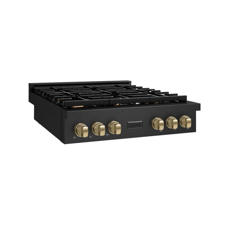 Autograph Edition 36 In. Paramount Gas Rangetop With 6 Burners And Porcelain Cooktop In Black Stainless Steel With Champagne Bronze Accents SRTBZ36CB