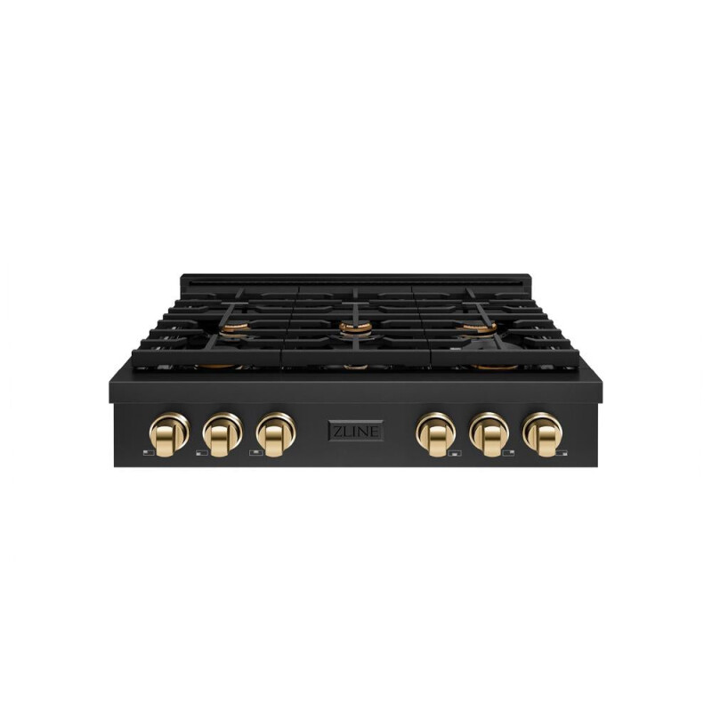 Autograph Edition 36 In. Paramount Gas Rangetop With 6 Burners And Porcelain Cooktop In Black Stainless Steel With Polished Gold Accents SRTBZ36G