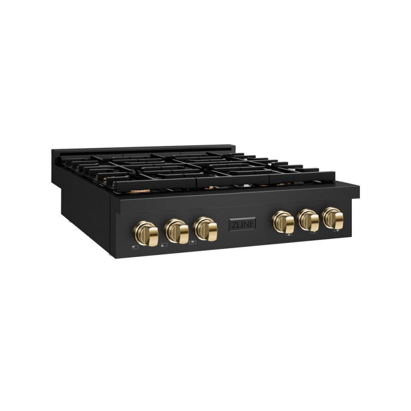 Autograph Edition 36 In. Paramount Gas Rangetop With 6 Burners And Porcelain Cooktop In Black Stainless Steel With Polished Gold Accents SRTBZ36G
