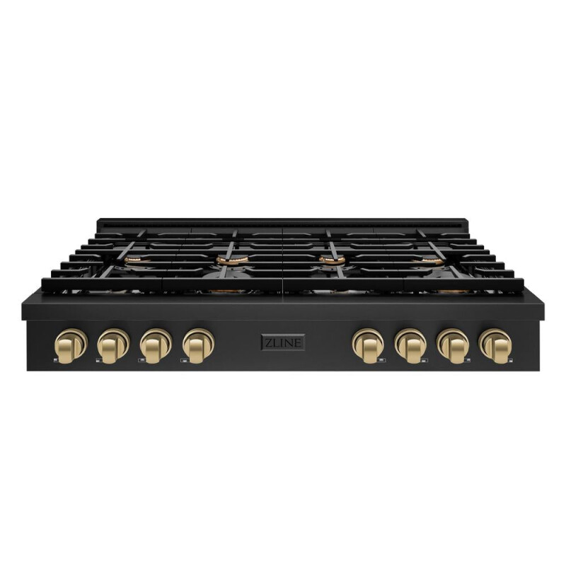 Autograph Edition 48 In. Paramount Gas Rangetop With 8 Burners And Porcelain Cooktop In Black Stainless Steel With Champagne Bronze Accents SRTBZ48CB