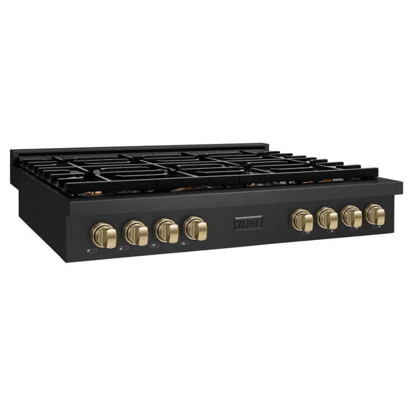 Autograph Edition 48 In. Paramount Gas Rangetop With 8 Burners And Porcelain Cooktop In Black Stainless Steel With Champagne Bronze Accents SRTBZ48CB