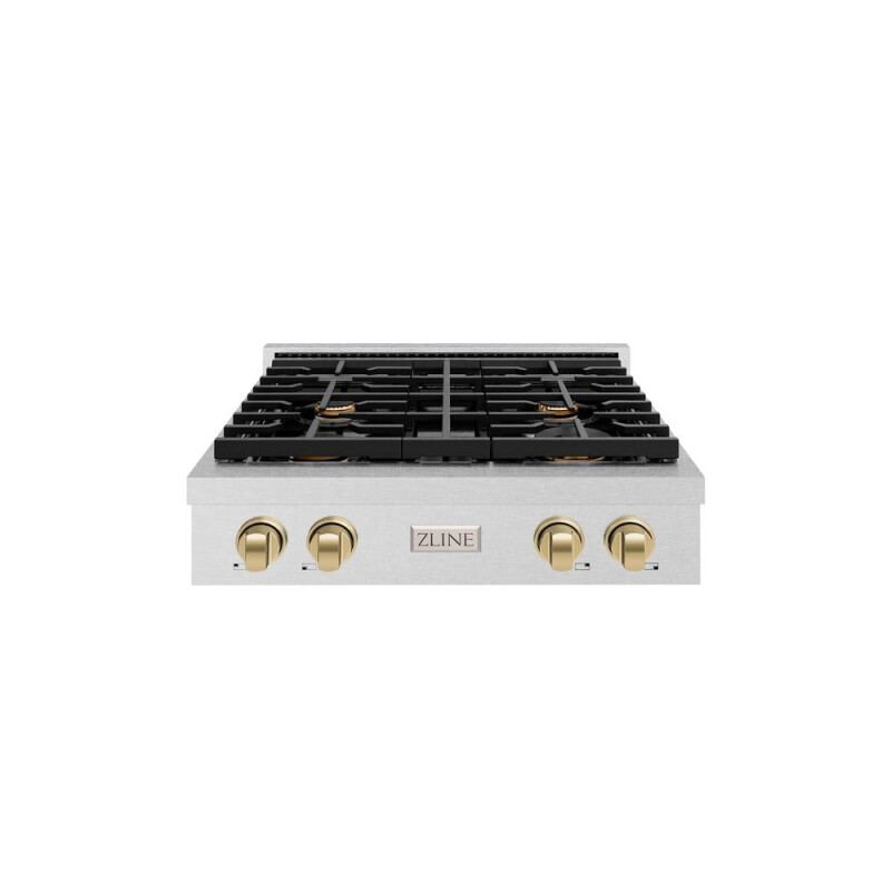 Autograph Edition 30 In. Paramount Gas Rangetop With 4 Burners And Porcelain Cooktop In Satin Stainless Steel With Champagne Bronze Accents SRTSZ30CB