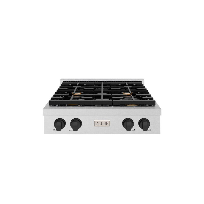 ZLINE Autograph Edition 30 in. Paramount Gas Rangetop with 4 Burners and Porcelain Cooktop in DuraSnow® Stainless Steel with Matte Black Accents (SRTSZ-30-MB) SRTSZ30MB