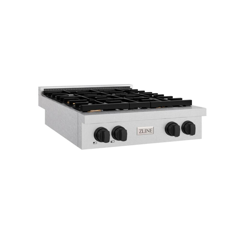 ZLINE Autograph Edition 30 in. Paramount Gas Rangetop with 4 Burners and Porcelain Cooktop in DuraSnow® Stainless Steel with Matte Black Accents (SRTSZ-30-MB) SRTSZ30MB