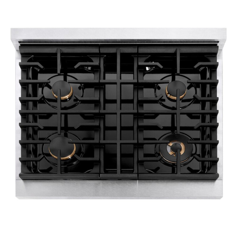 ZLINE Autograph Edition 30 in. Paramount Gas Rangetop with 4 Burners and Porcelain Cooktop in DuraSnow® Stainless Steel with Matte Black Accents (SRTSZ-30-MB) SRTSZ30MB