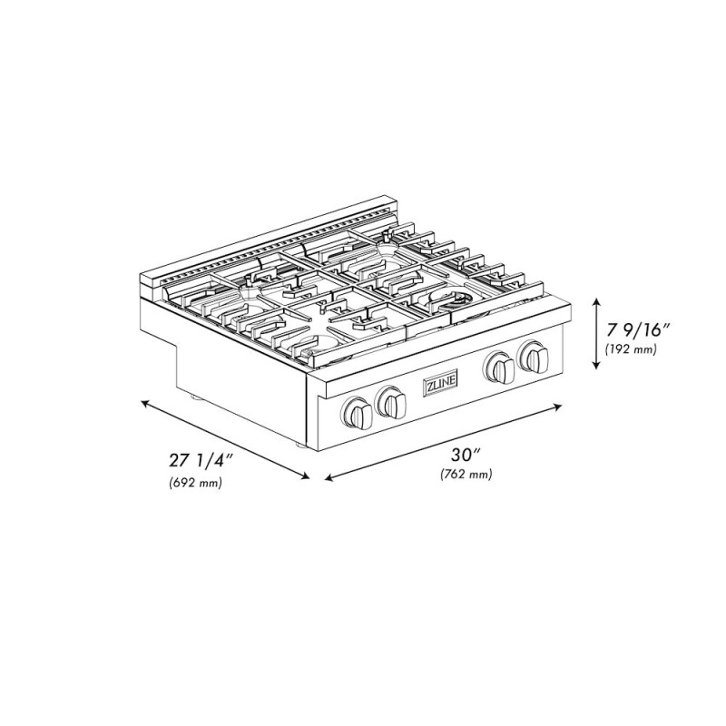 ZLINE Autograph Edition 30 in. Paramount Gas Rangetop with 4 Burners and Porcelain Cooktop in DuraSnow® Stainless Steel with Matte Black Accents (SRTSZ-30-MB) SRTSZ30MB