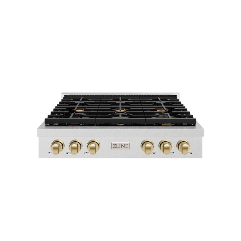 Autograph Edition 36 In. Paramount Gas Rangetop With 6 Burners And Porcelain Cooktop In Satin Stainless Steel With Champagne Bronze Accents SRTSZ36CB