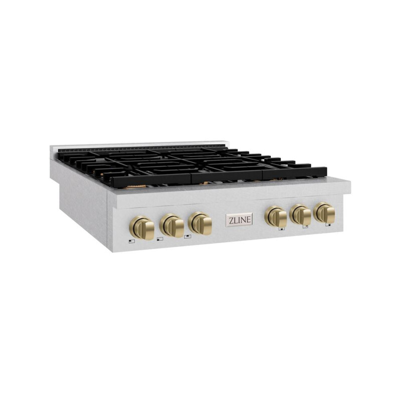 Autograph Edition 36 In. Paramount Gas Rangetop With 6 Burners And Porcelain Cooktop In Satin Stainless Steel With Champagne Bronze Accents SRTSZ36CB