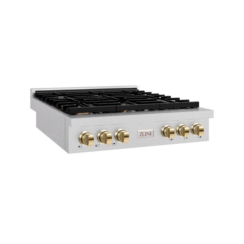 Autograph Edition 36 In. Paramount Gas Rangetop With 6 Burners And Porcelain Cooktop In Satin Stainless Steel With Polished Gold Accents SRTSZ36G
