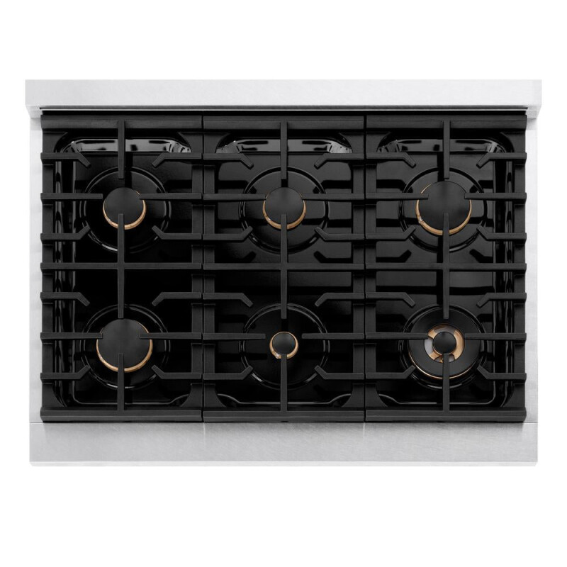 Autograph Edition 36 In. Paramount Gas Rangetop With 6 Burners And Porcelain Cooktop In Satin Stainless Steel With Polished Gold Accents SRTSZ36G
