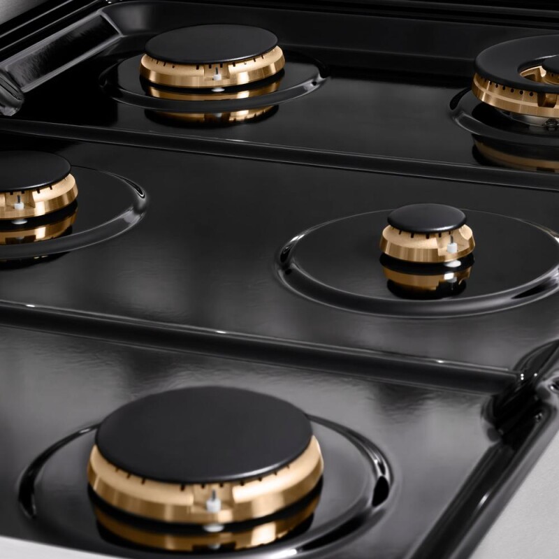 Autograph Edition 36 In. Paramount Gas Rangetop With 6 Burners And Porcelain Cooktop In Satin Stainless Steel With Polished Gold Accents SRTSZ36G
