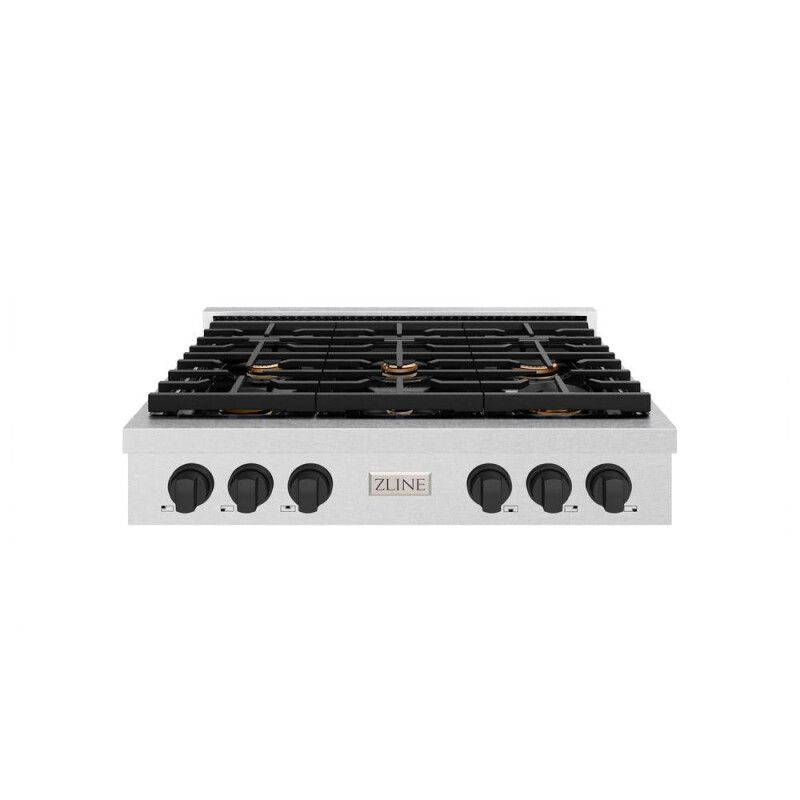 Autograph Edition 36 In. Paramount Gas Rangetop With 6 Burners And Porcelain Cooktop In Satin Stainless Steel With Matte Black Accents SRTSZ36MB