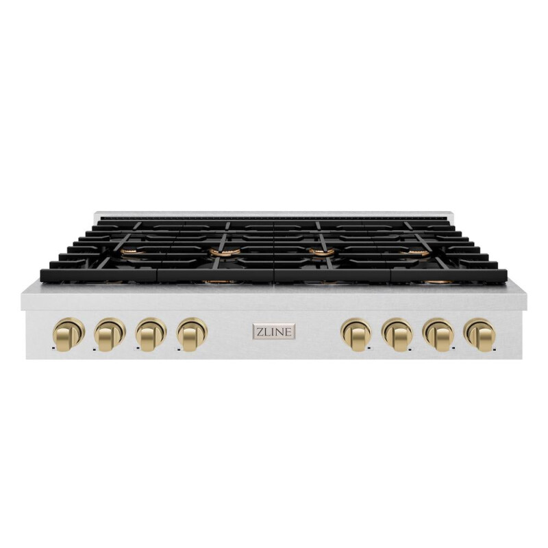 Autograph Edition 48 In. Paramount Gas Rangetop With 8 Burners And Porcelain Cooktop In Satin Stainless Steel With Champagne Bronze Accents SRTSZ48CB