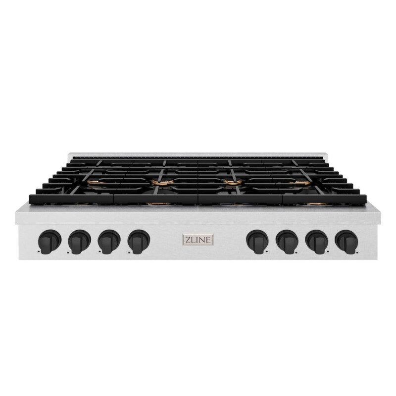 Autograph Edition 48 In. Paramount Gas Rangetop With 8 Burners And Porcelain Cooktop In Satin Stainless Steel With Matte Black Accents SRTSZ48MB