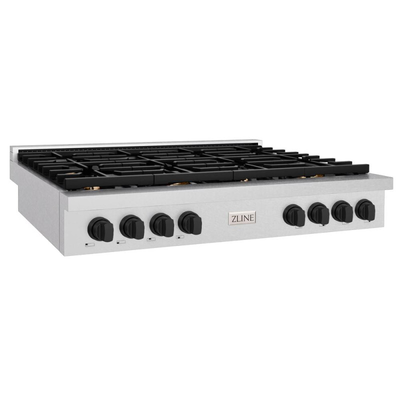 Autograph Edition 48 In. Paramount Gas Rangetop With 8 Burners And Porcelain Cooktop In Satin Stainless Steel With Matte Black Accents SRTSZ48MB