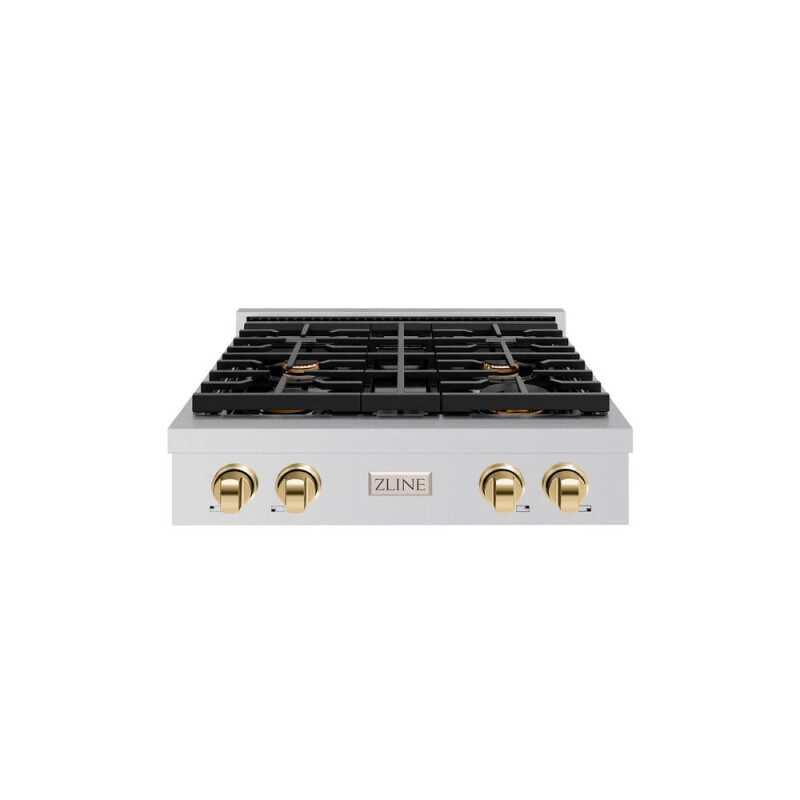 Autograph Edition 30 In. Paramount Gas Rangetop With 4 Burners And Porcelain Cooktop In Stainless Steel With Polished Gold Accents SRTZ30G