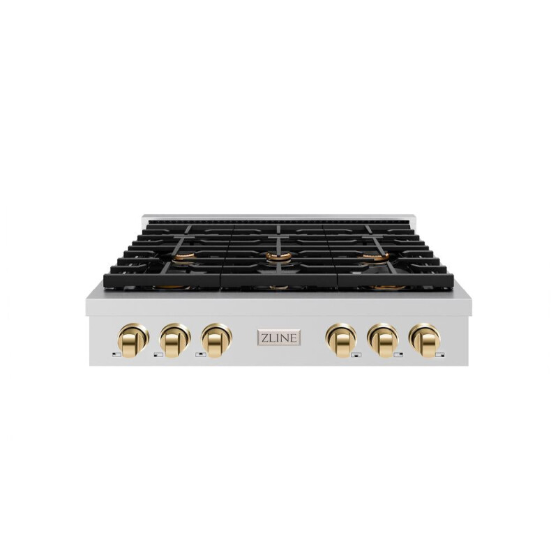 Autograph Edition 36 In. Paramount Gas Rangetop With 6 Burners And Porcelain Cooktop In Stainless Steel With Polished Gold Accents SRTZ36G