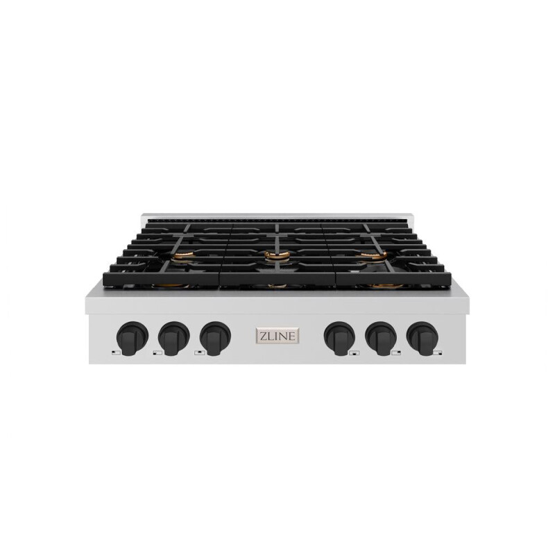 Autograph Edition 36 In. Paramount Gas Rangetop With 6 Burners And Porcelain Cooktop In Stainless Steel With Matte Black Accents SRTZ36MB
