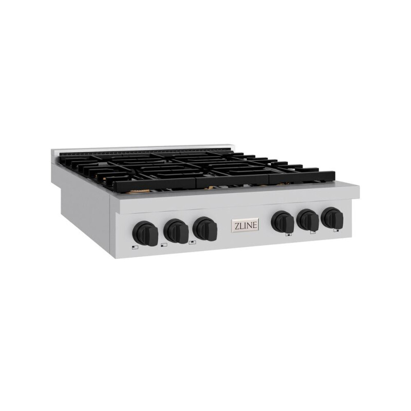 Autograph Edition 36 In. Paramount Gas Rangetop With 6 Burners And Porcelain Cooktop In Stainless Steel With Matte Black Accents SRTZ36MB