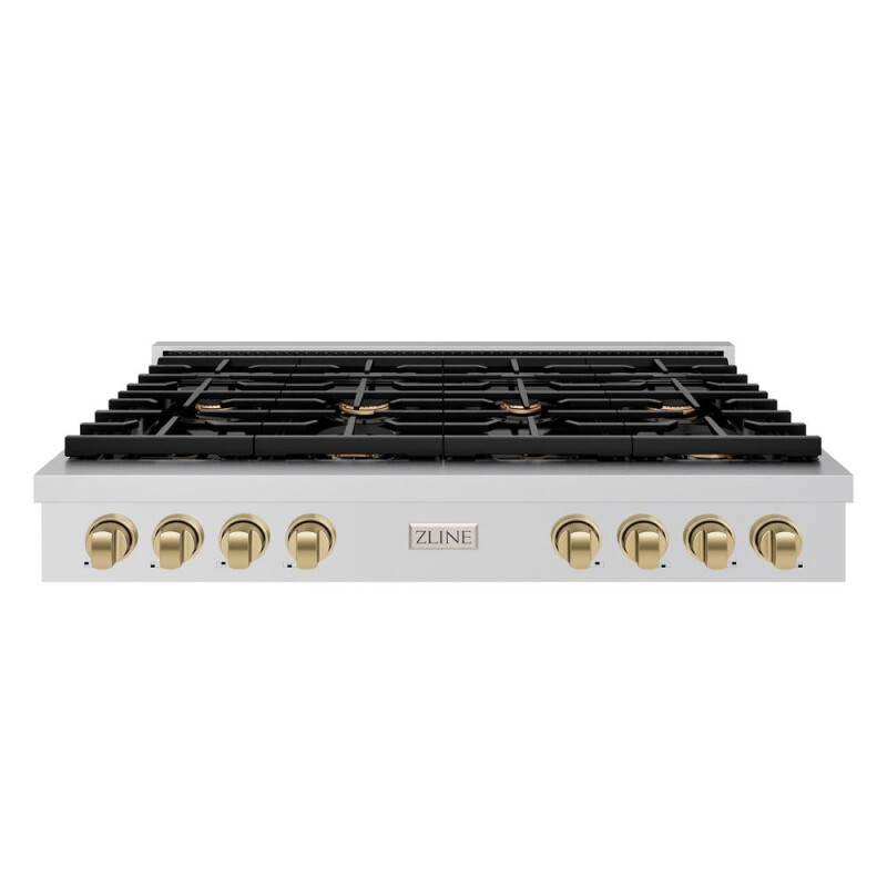 Autograph Edition 48 In. Paramount Gas Rangetop With 8 Burners And Porcelain Cooktop In Stainless Steel With Champagne Bronze Accents SRTZ48CB