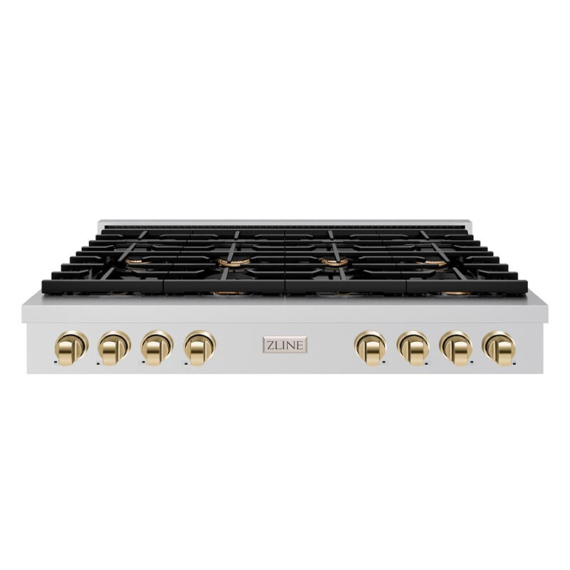 ZLINE Autograph Edition 48 in. Paramount Gas Rangetop with 8 Burners and Porcelain Cooktop in Stainless Steel with Polished Gold Accents (SRTZ-48-G) SRTZ48G