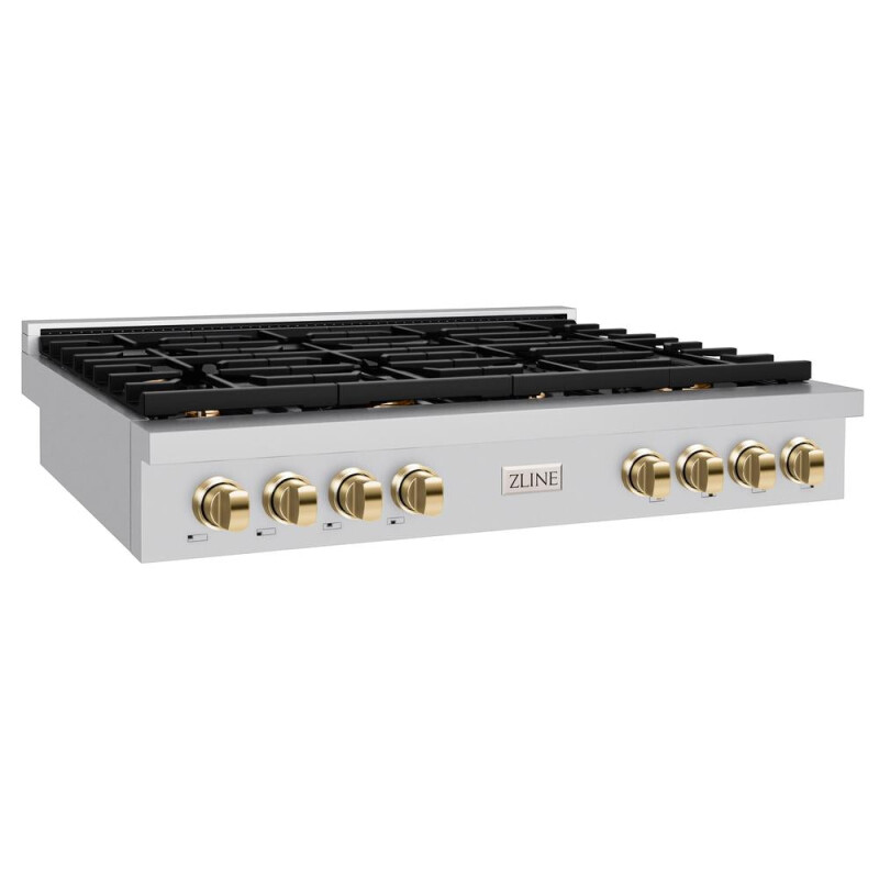 ZLINE Autograph Edition 48 in. Paramount Gas Rangetop with 8 Burners and Porcelain Cooktop in Stainless Steel with Polished Gold Accents (SRTZ-48-G) SRTZ48G