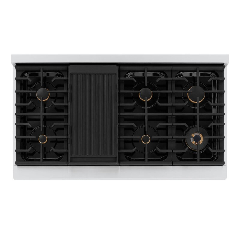 ZLINE Autograph Edition 48 in. Paramount Gas Rangetop with 8 Burners and Porcelain Cooktop in Stainless Steel with Polished Gold Accents (SRTZ-48-G) SRTZ48G